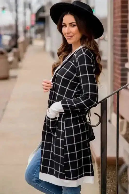Cardigans Cozy Pocketed Plaid Cardigan