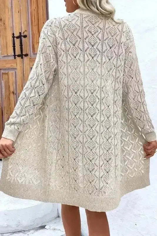 Cable knit eggshell cardigan back view — Fashionfitz UK