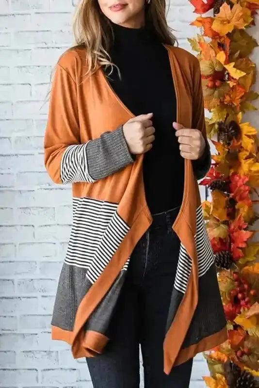 Cardigans Orange / S / 80%Polyester+20%Cotton Peachy Keen Patch Cardigan