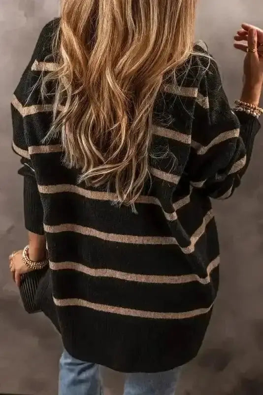 Relaxed stripe knit cardigan back view — Fashionfitz UK
