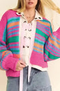 Cardigans Rose Stripe / S / 100%Acrylic RosyStripes Puff Sleeve Cardigan