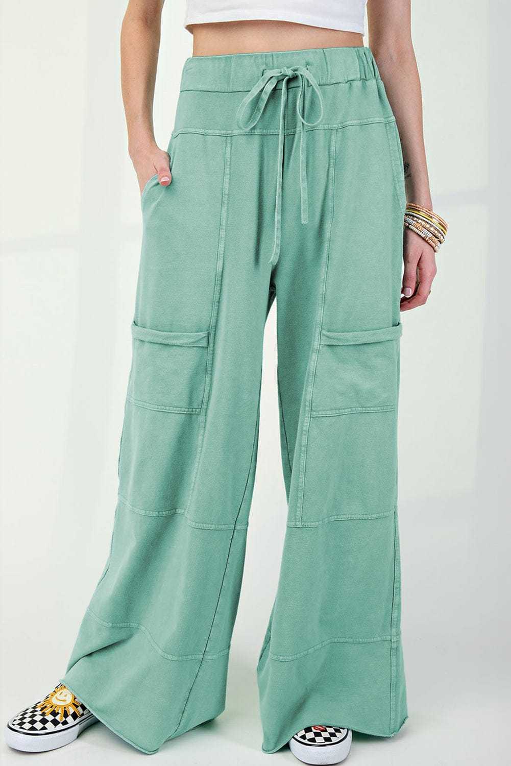 Cargo Pants Mint Green / S / 100%Cotton Fashionfitz Women's Wide Leg Cargo Pants - Trendy Style