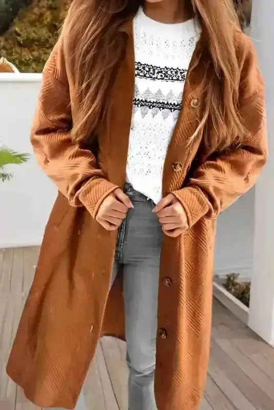 Textured duster coat back view — Fashionfitz UK