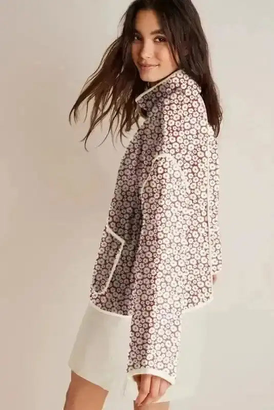 Floral stand neck coat back view — Fashionfitz UK