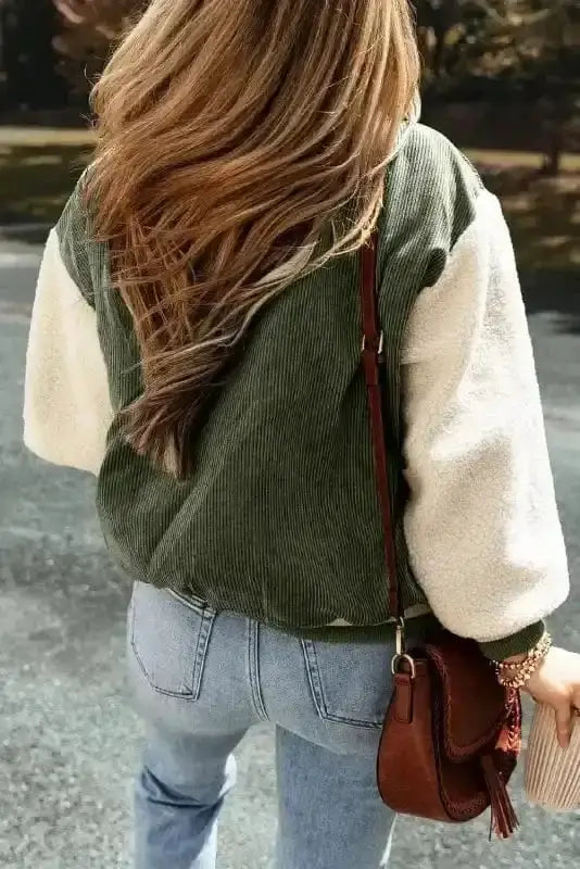 Corduroy fleece bomber jacket back view — Fashionfitz UK
