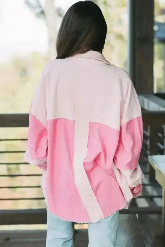 Dual tone corduroy shacket back view — Fashionfitz UK
