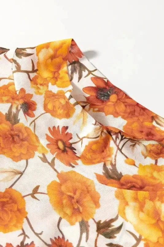 Crop Tops Flora Charm Bell Sleeve Crop Top