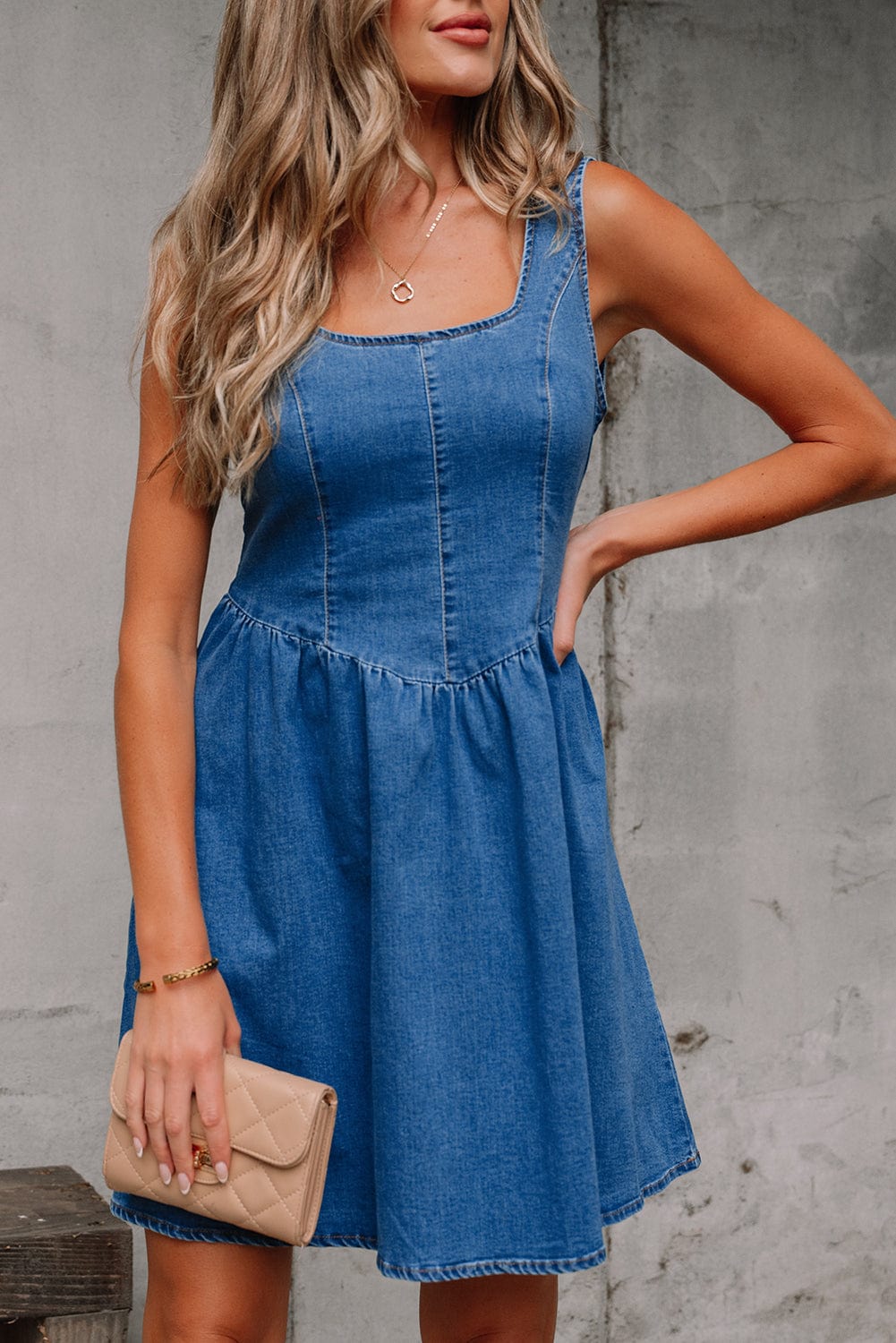 Denim Dresses Bowback Denim A-Line Dress