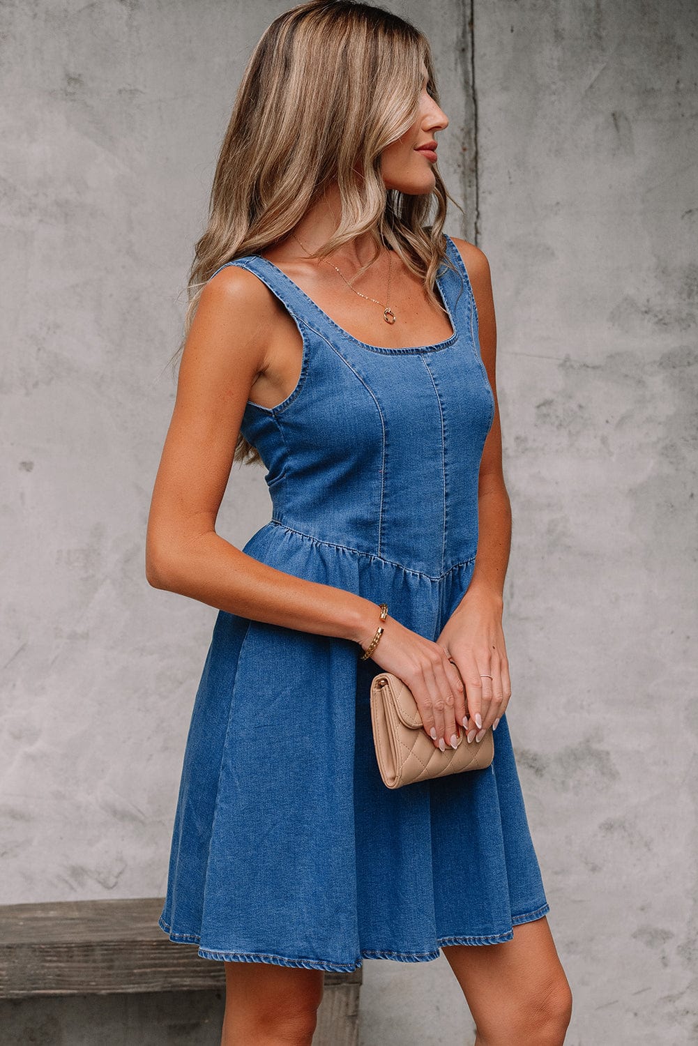 Denim Dresses Bowback Denim A-Line Dress