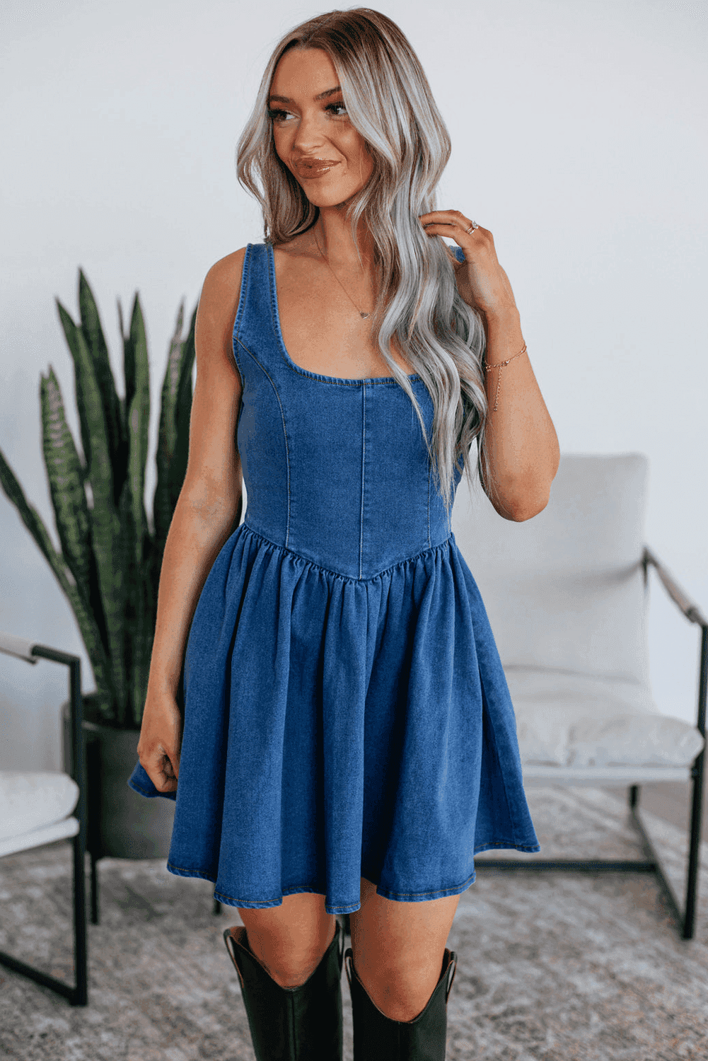Denim Dresses Bowback Denim A-Line Dress