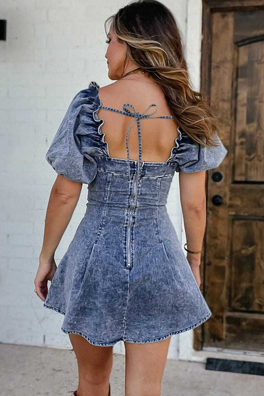 Denim Dresses Bustier Mini Denim Dress - Chic and Edgy