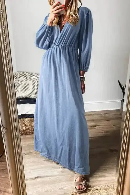 Denim Dresses Myosotis / S / 100%Cotton Ocean Breeze Chambray Maxi Dress