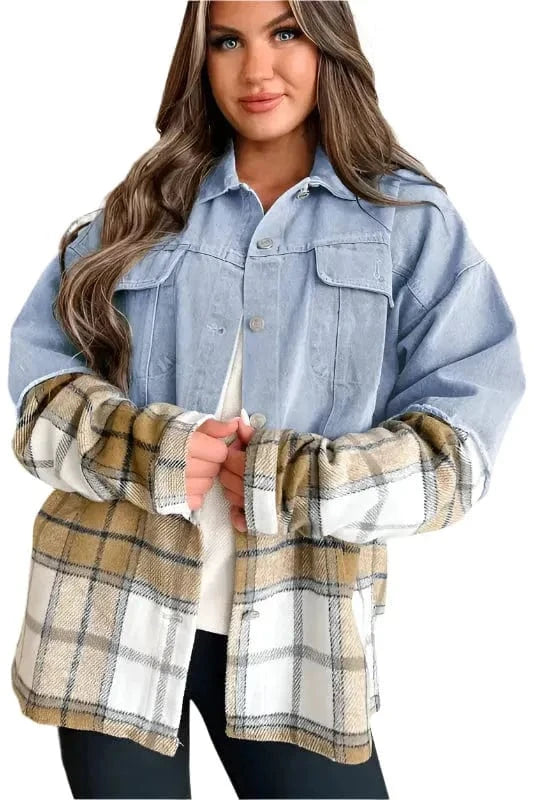 Denim Jackets Plaid Fusion Oversized Denim Jacket