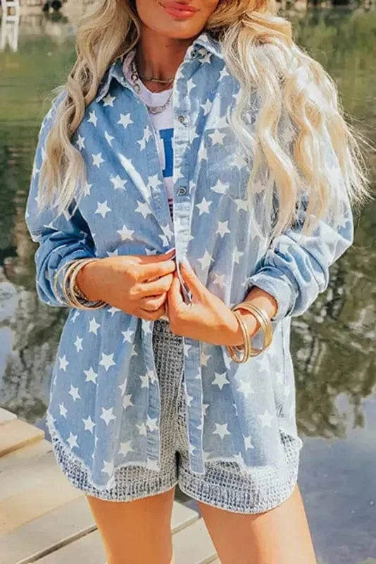 Denim jackets Sky Blue / S / 82%Cotton+10%Polyester+8%Viscose Stardust Denim Jacket