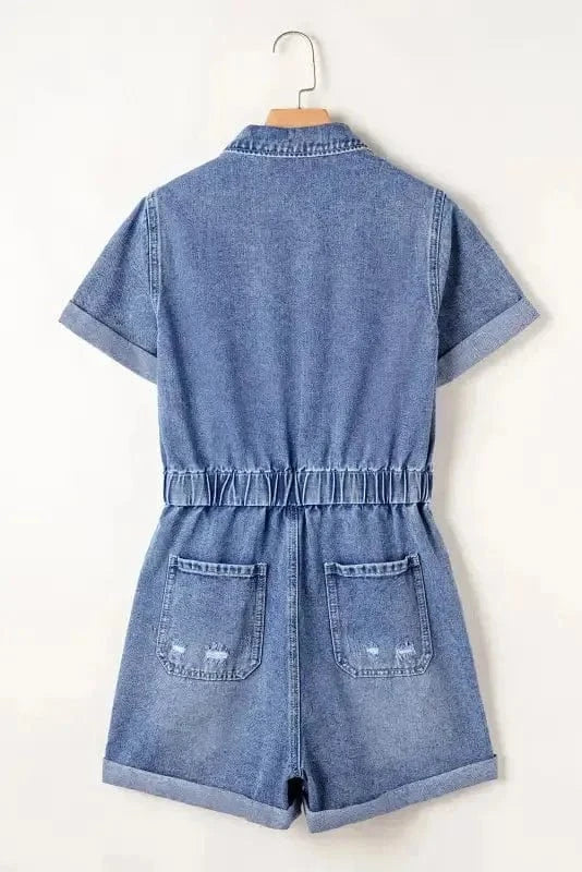 Denim Rompers Short Sleeve Denim Romper