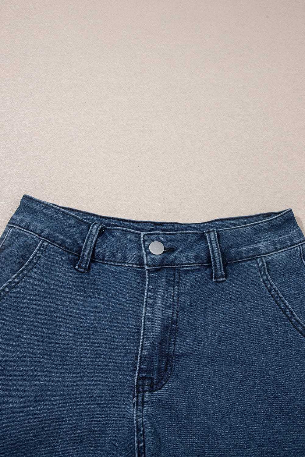 Denim Shorts Scalloped Hemline Denim Shorts