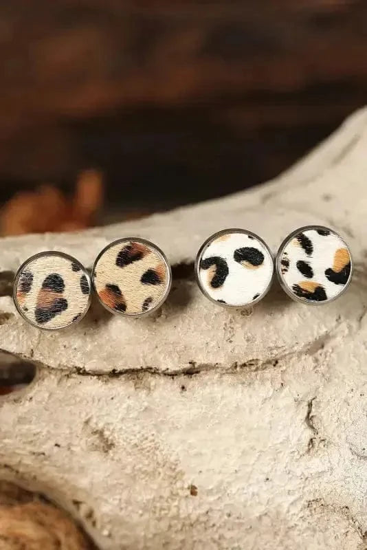 Earrings Brown / ONE SIZE / pu Brown Leopard Studded Earrings