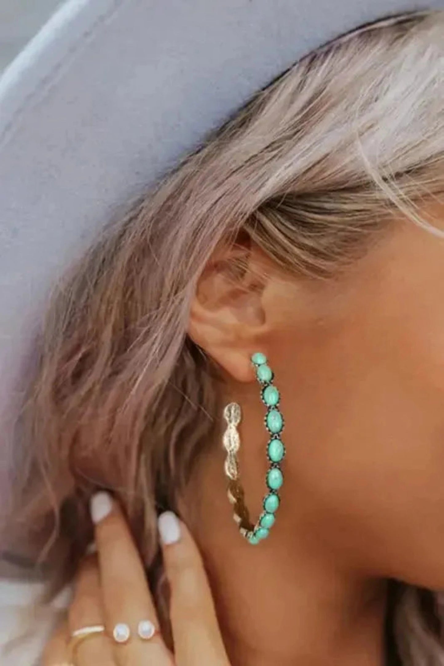 Earrings Sky Blue / ONE SIZE / alloy Sky Blue Gem Inlay Retro C-shape Earrings