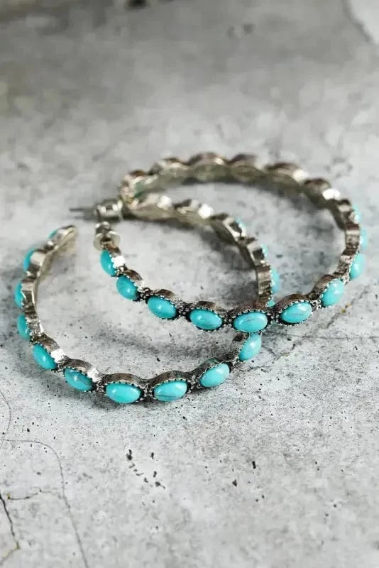 Earrings Sky Blue / ONE SIZE / alloy Sky Blue Gem Inlay Retro C-shape Earrings