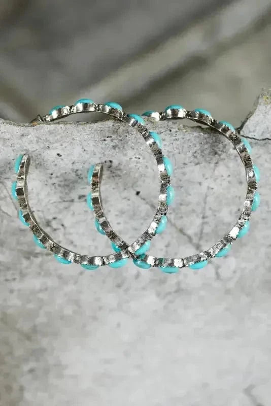 Earrings Sky Blue / ONE SIZE / alloy Sky Blue Gem Inlay Retro C-shape Earrings