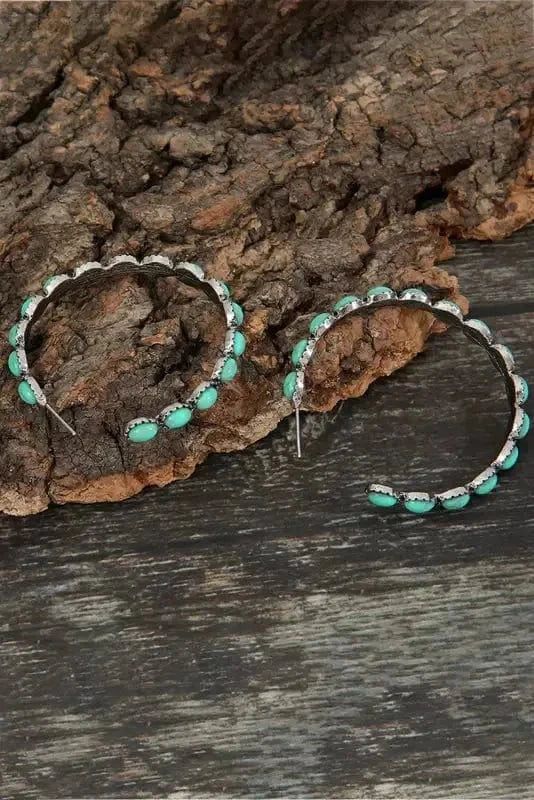 Earrings Sky Blue / ONE SIZE / alloy Sky Blue Gem Inlay Retro C-shape Earrings