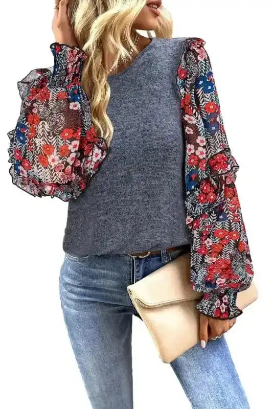 Floral Blouses Bluebell Sheer Sleeve Blouse