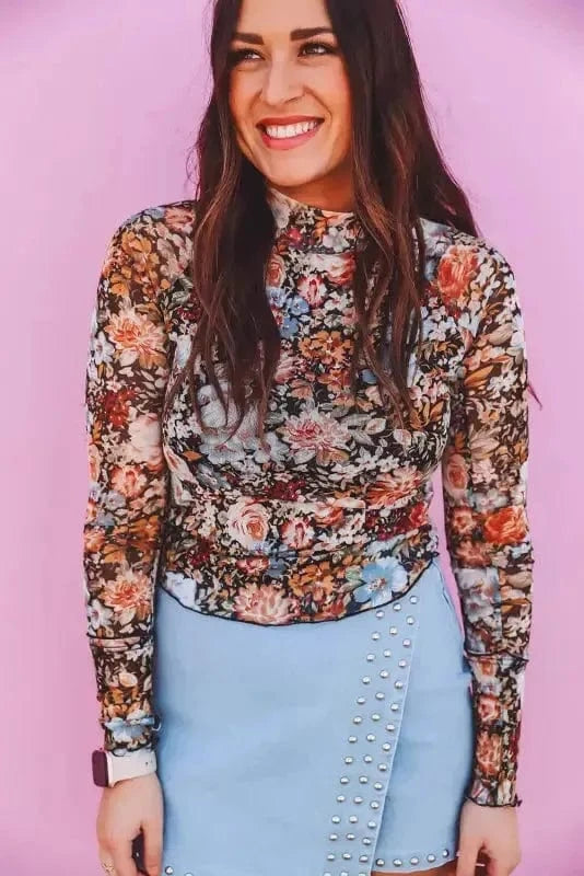 Floral Blouses Fleur Sophistication Mesh Top