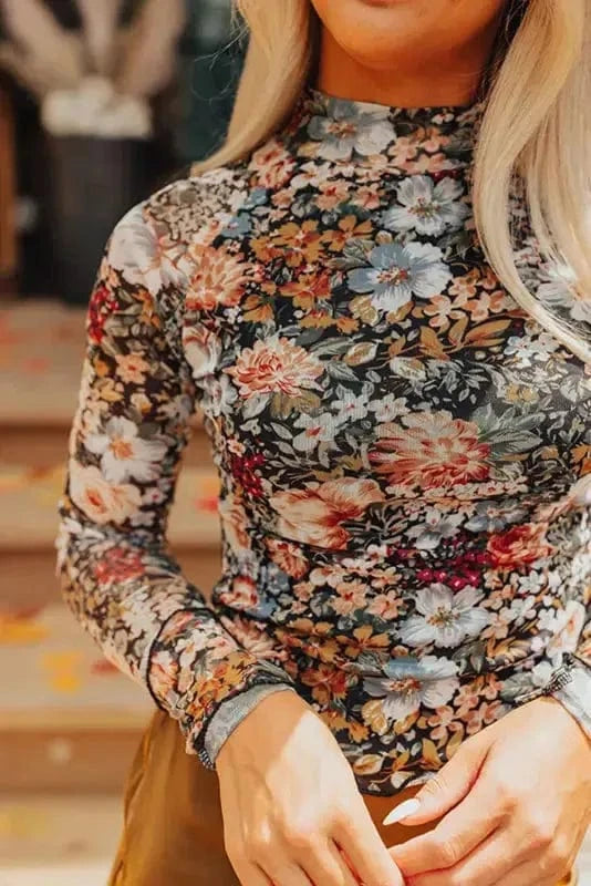 Floral Blouses Fleur Sophistication Mesh Top