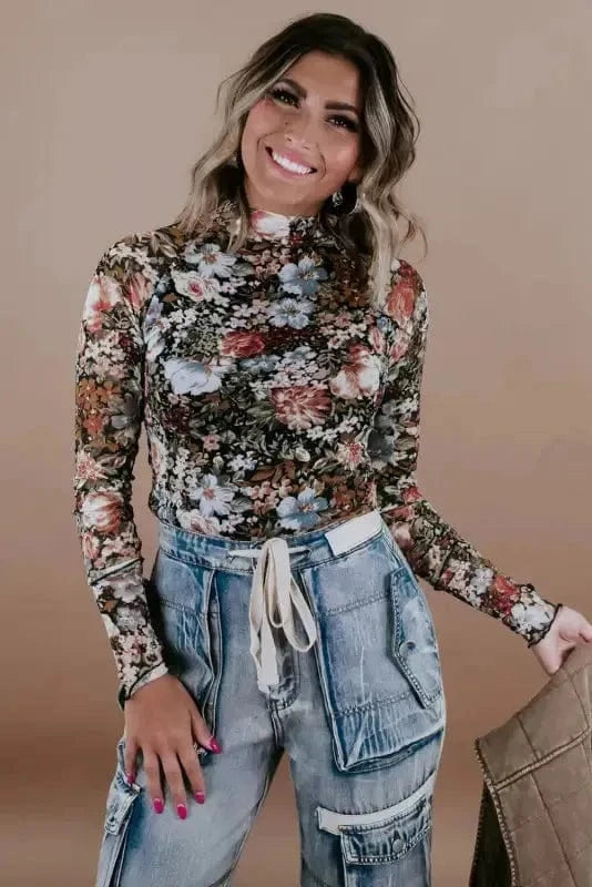 Floral Blouses Fleur Sophistication Mesh Top