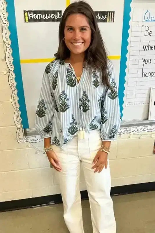 Floral Blouses Floral Stripe Elegance Blouse
