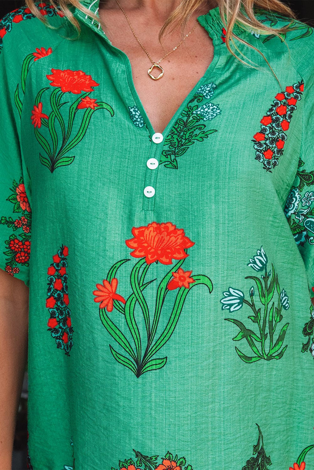 Floral Blouses Lush Floral Short Sleeve Blouse – Women’s Boho Summer Top