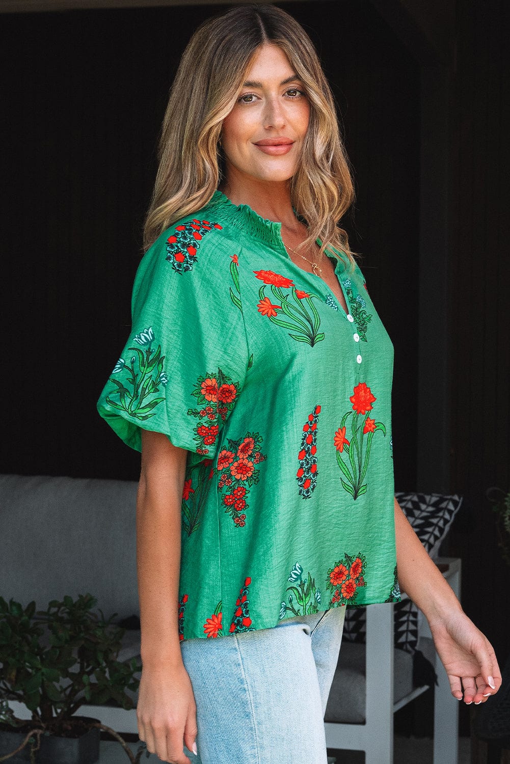 Floral Blouses Lush Floral Short Sleeve Blouse – Women’s Boho Summer Top