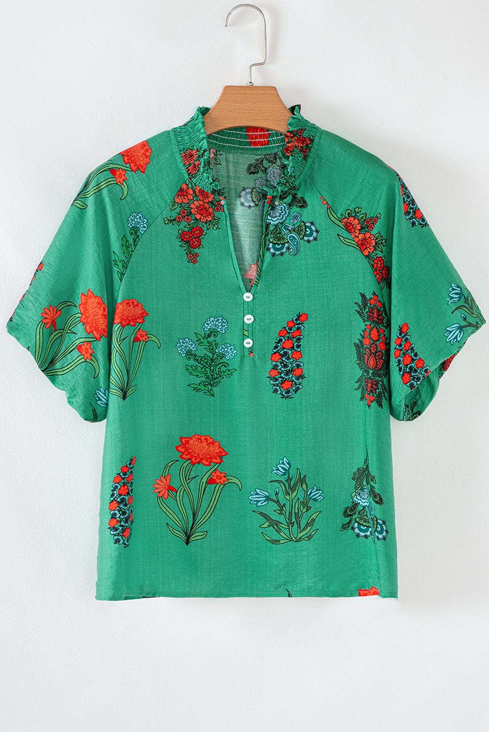 Floral Blouses Lush Floral Short Sleeve Blouse – Women’s Boho Summer Top
