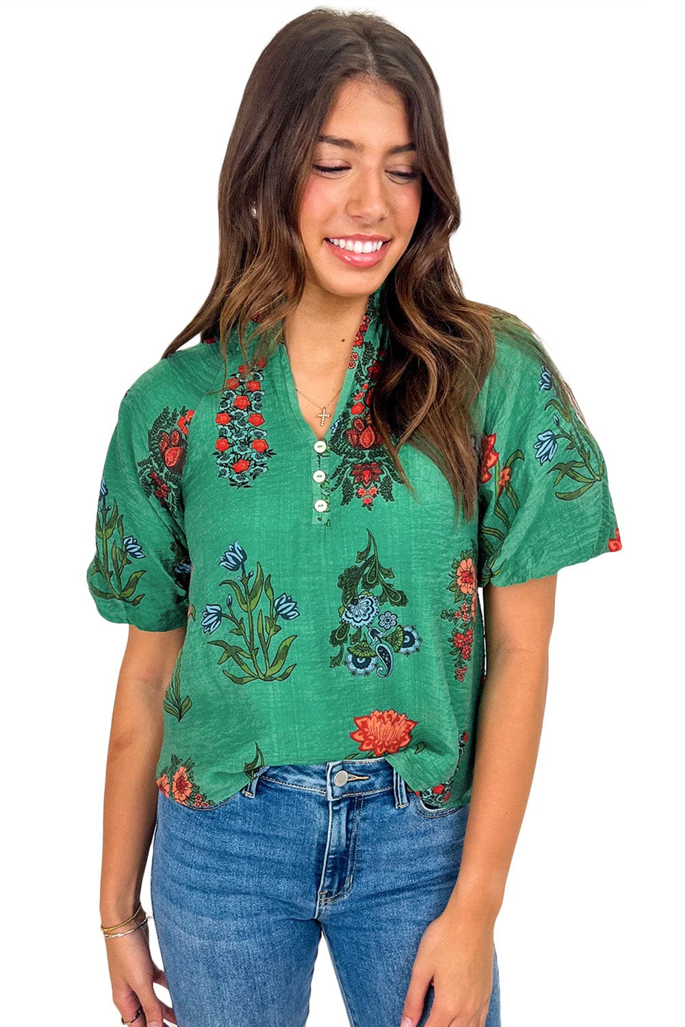 Floral Blouses Lush Floral Short Sleeve Blouse – Women’s Boho Summer Top