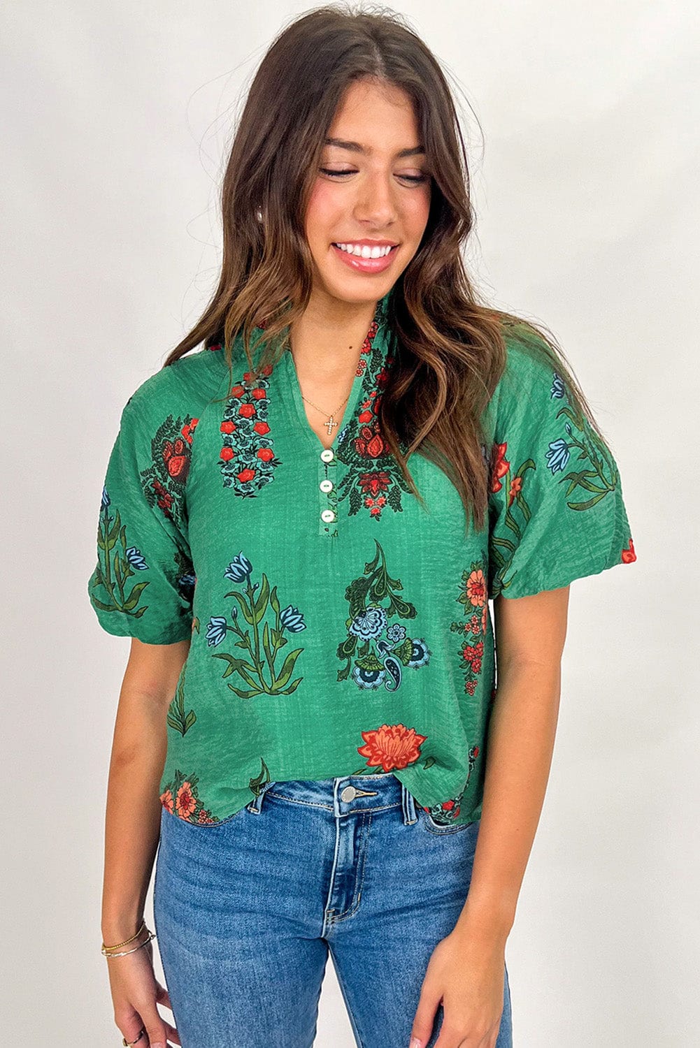 Floral Blouses Lush Floral Short Sleeve Blouse – Women’s Boho Summer Top