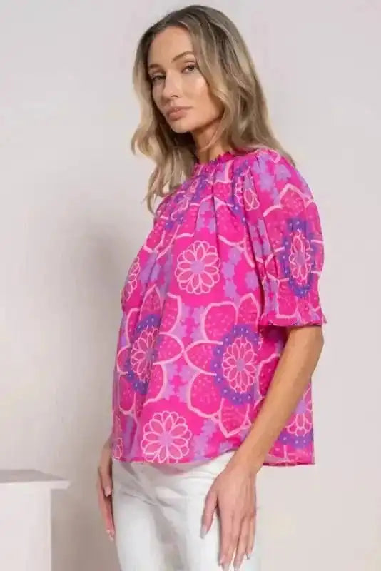 Floral Blouses Rose Floral Smocked Blouse