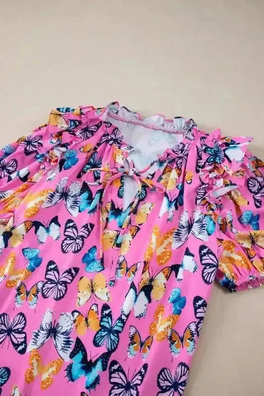 Floral Blouses Ruffled Sleeve Butterfly Blouse