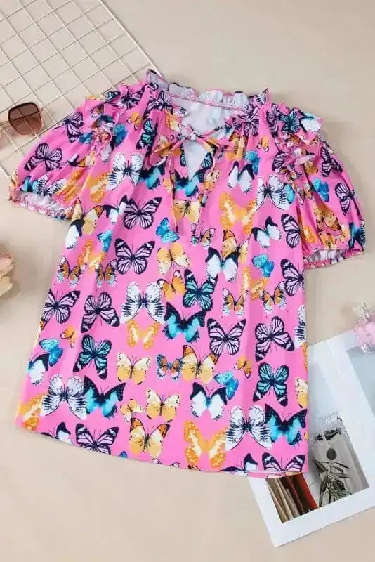 Floral Blouses Ruffled Sleeve Butterfly Blouse