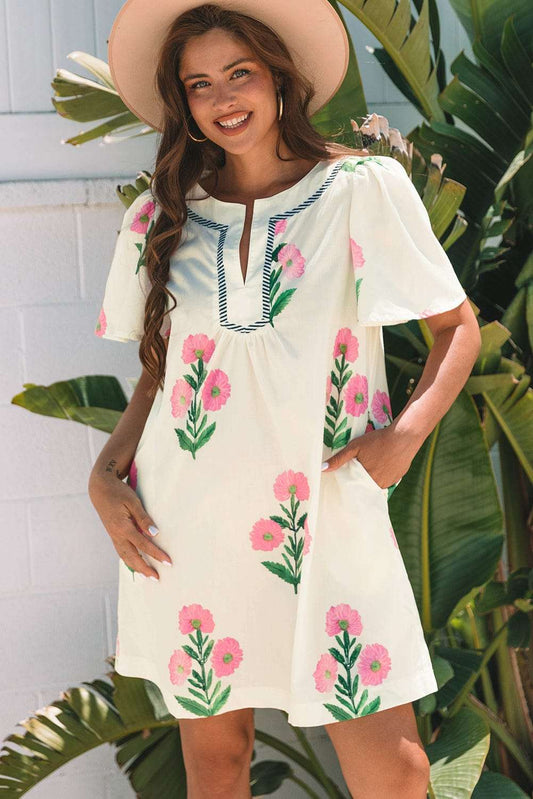 Floral Dresses Apricot / S / 100%Polyester Apricot Floral Summer Mini Dress