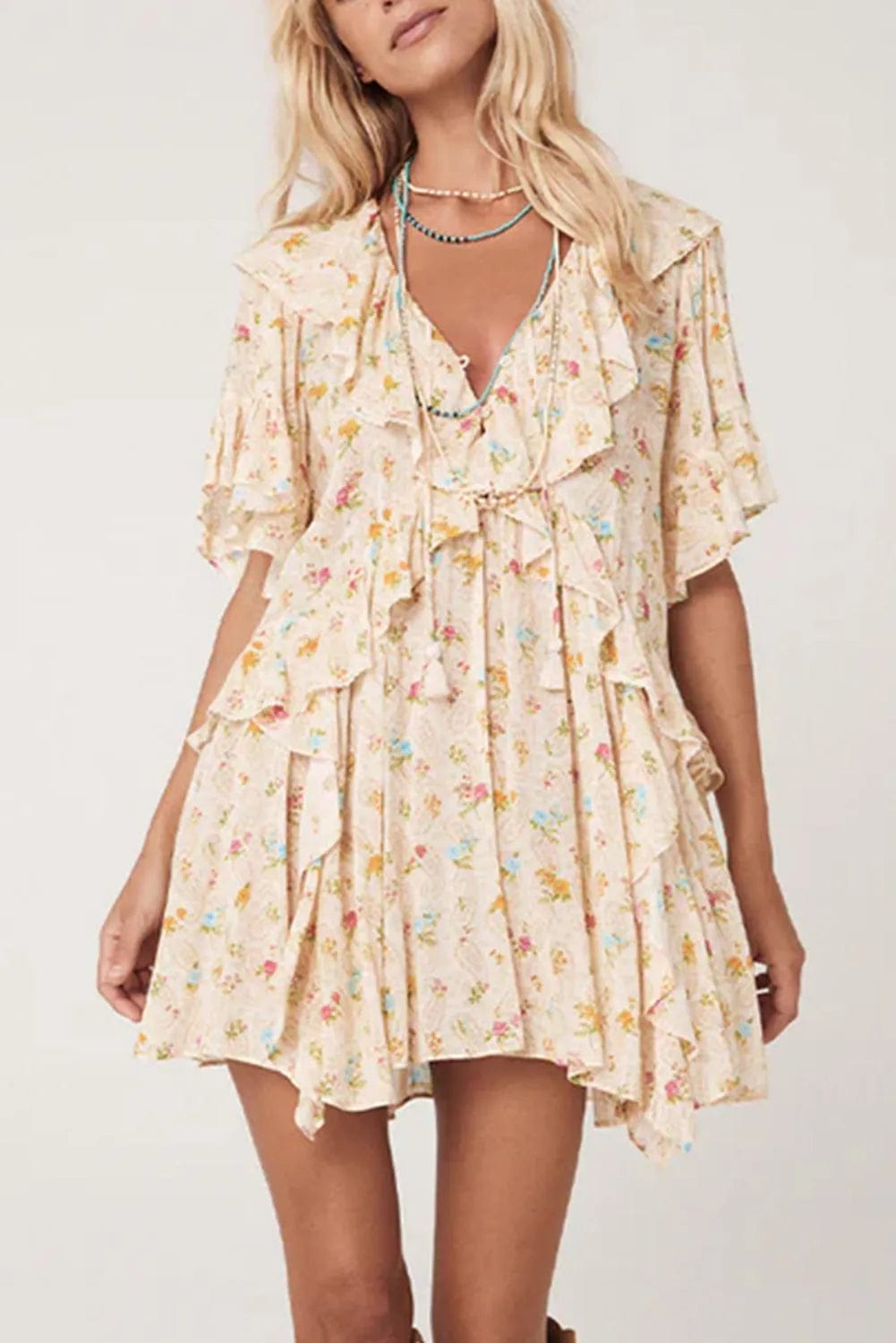 Floral Dresses Apricot / S / 100%Polyester Bohemian Glow Mini Dress