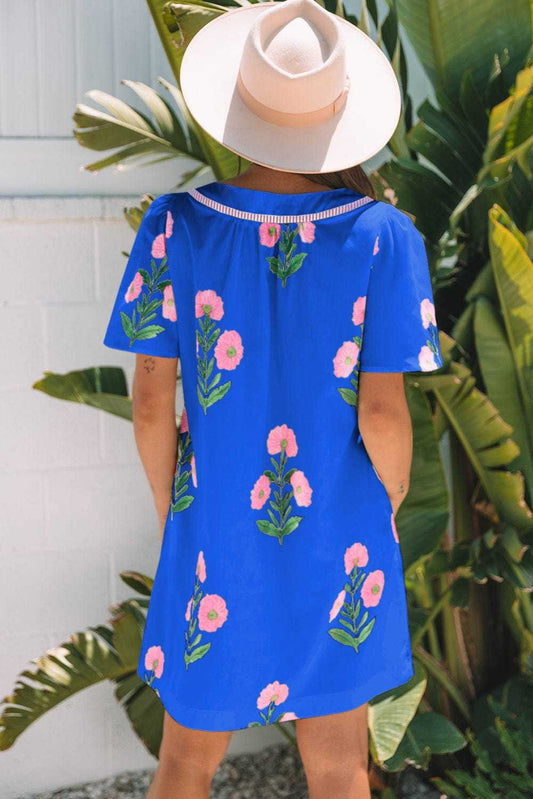 Floral Dresses Blue Floral Summer Mini Dress