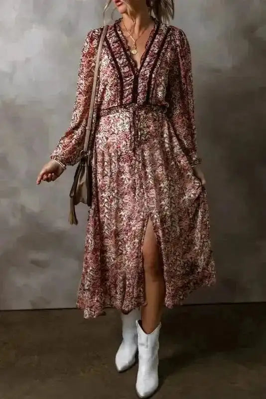 Floral Dresses Brown / S / 100%Polyester Sienna Petal Tier Midi Dress
