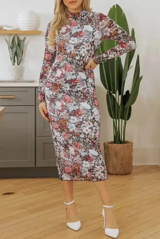 Floral Dresses Floral Bodycon Midi Dress