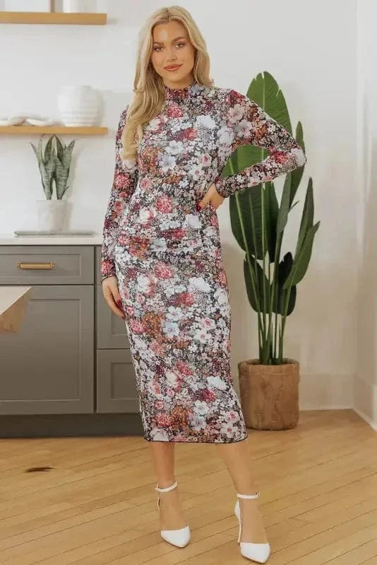 Floral Dresses Floral Bodycon Midi Dress
