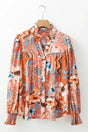 Floral Print Loose Fit Button-Up Shirt Women UK in orange — front view showing vibrant multicolour floral on fluid 81% viscose — Fashionfitz