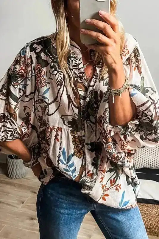 Floral Shirts White / S / 100%Polyester Petal Puff Casual Shirt