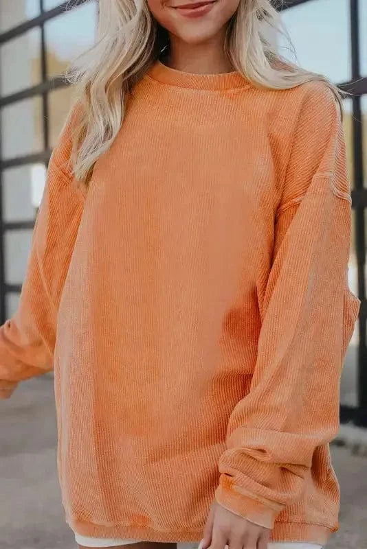 Graphic Orange-31 / S / 100%Polyester Orange Leopard Pumpkin Graphic Corded Sweatshirt