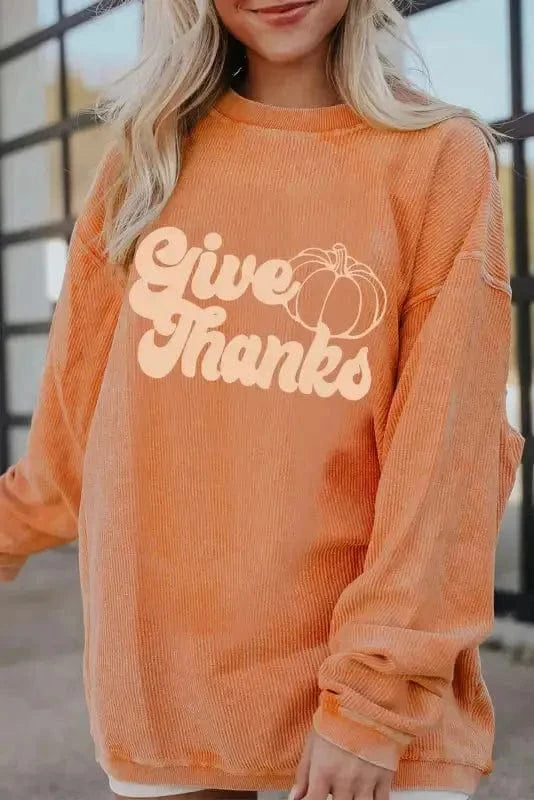Graphic Orange Leopard Pumpkin Graphic Corded Sweatshirt