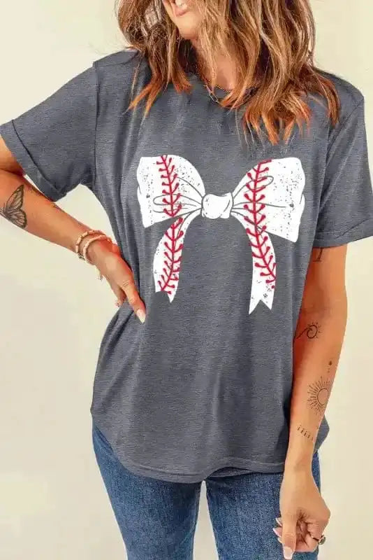 Graphic Tees Baseball Bowknot Graphic Casual Tee