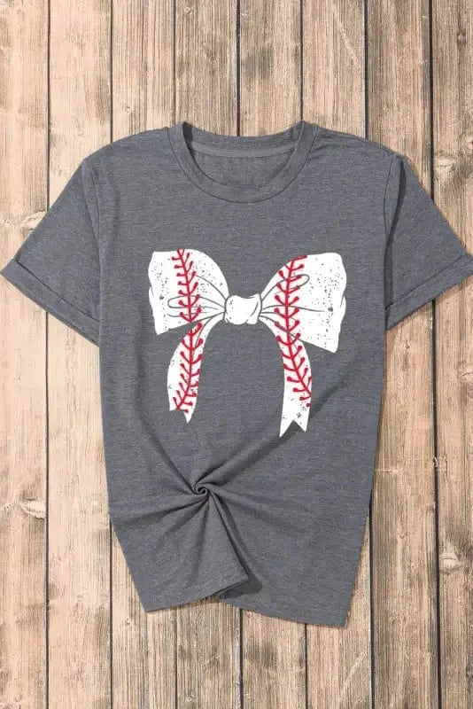 Graphic Tees Black Baseball Bowknot Graphic Casual Tee